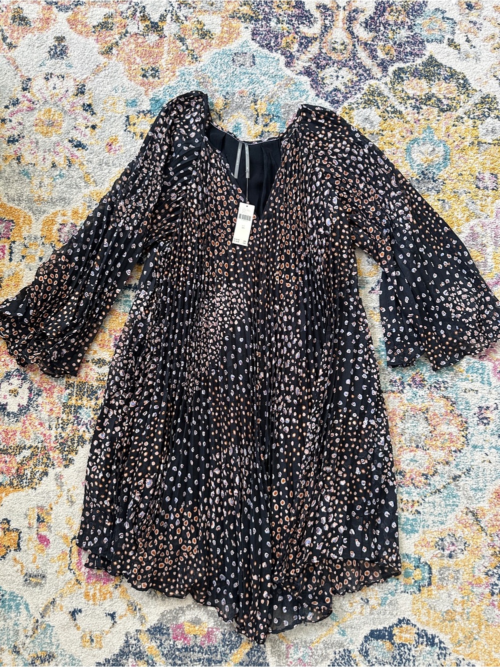 Anthropologie Toulon Pleated Black Dress NWT    Size XS